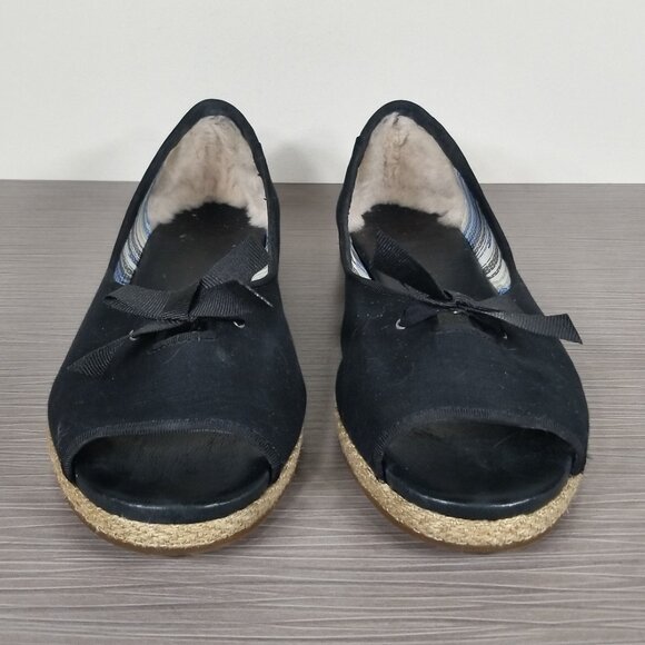 UGG Marleigh Lamb Fur Lined Bow Flat, Black Canvas, Womens Size 9 M / 40 - Picture 2 of 12